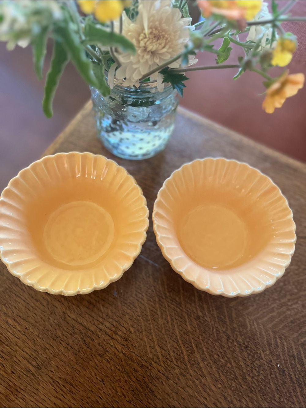 Set of 2 Crate & Barrel Orange Scalloped Bowls So Pretty!